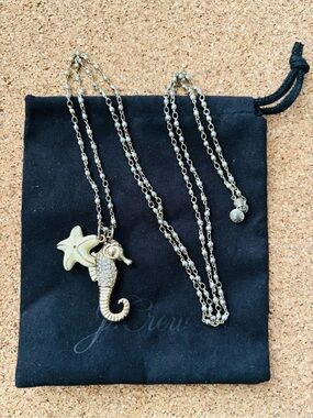 J. Crew Gold-Tone Seahorse & Starfish Charm Necklace with Crystal Accent